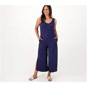 Cuddl Duds Regular Wide Leg Flexwear v-Neck Jumpsuit Oxford Navy,Large